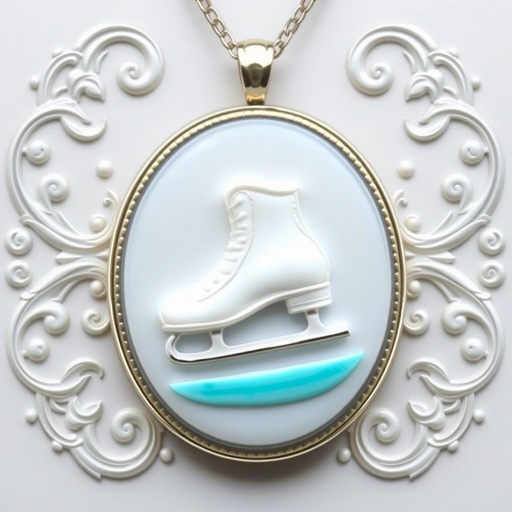 Silver Pendant shape one ice skate with turquoise stripe inside the low thin part blade