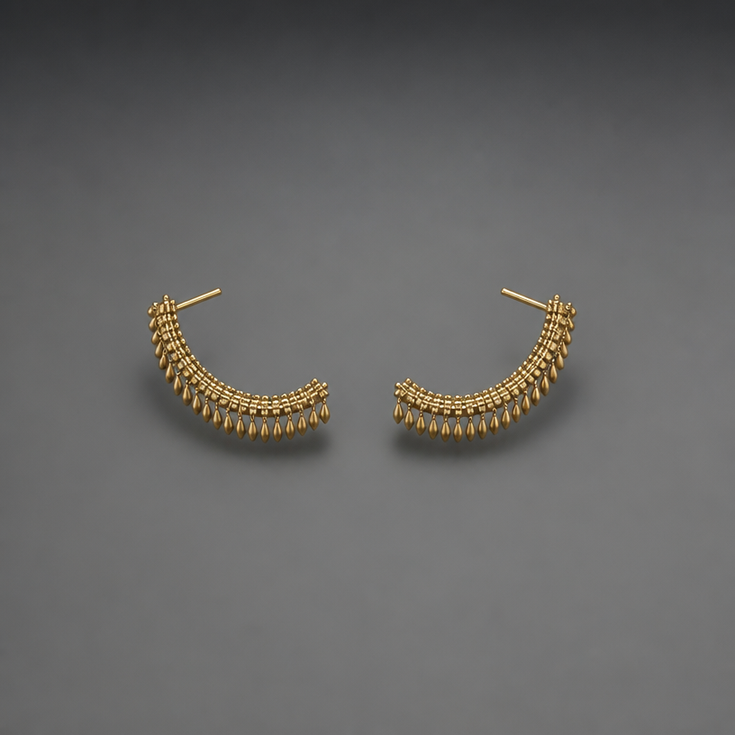 A nature women's earrings made of gold, minimalist, simple and delicate, clean lines. daintier version of this
using the attached image as a visual reference, create A nature women's earrings made of gold, minimalist, simple and delicate, clean lines. daintier version of this. photorealistic, just the design no text
