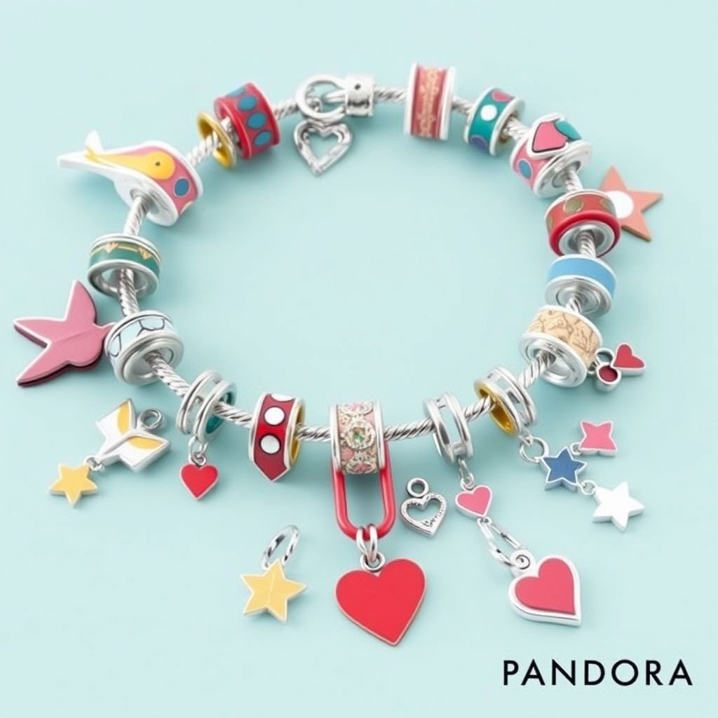 A pandora bracelet with charms out of PAPER CLIPS