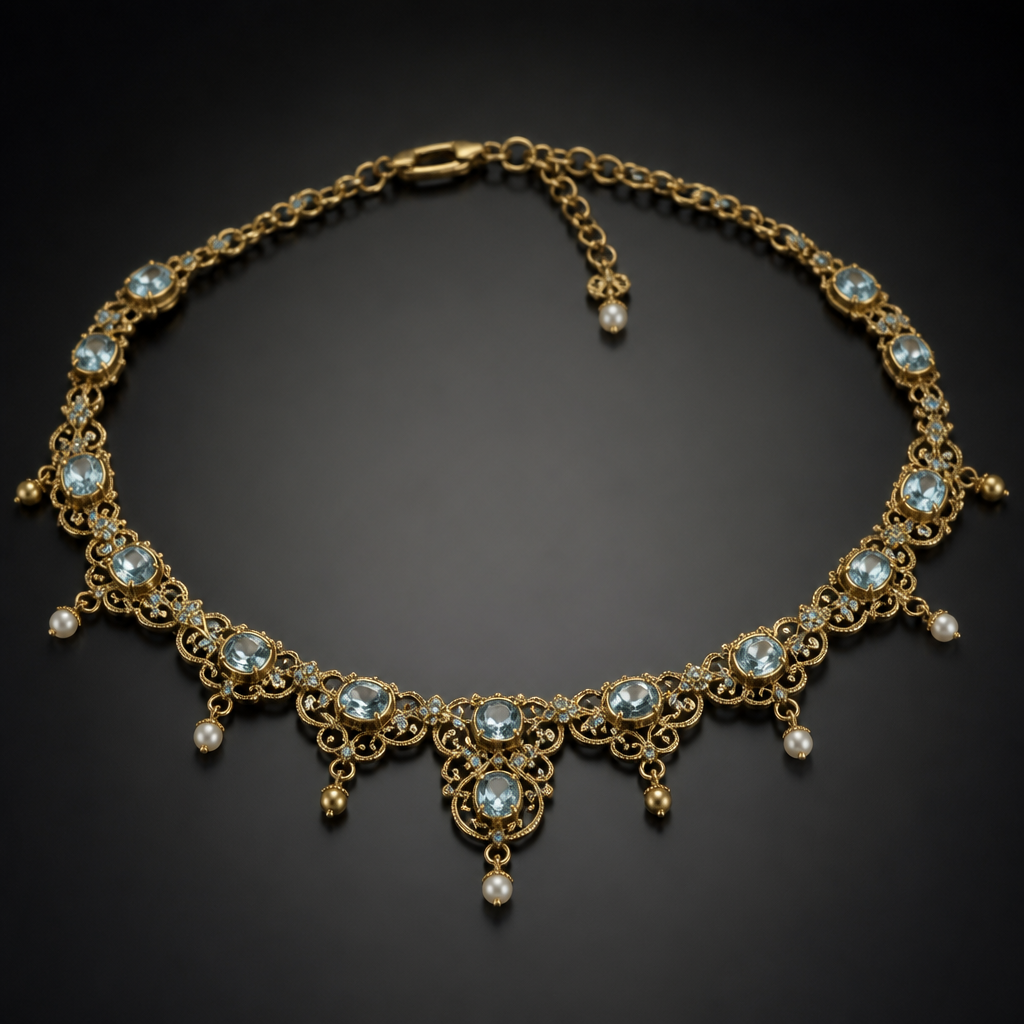 A vintage women's anklet made of gold with topaz stones suitable for formal, highly ornate, intricate and elaborate, richly detailed. delicado y sencillo
photorealistic jewelry design, A vintage women's anklet made of gold with topaz stones suitable for formal, highly ornate, intricate and elaborate, richly detailed. delicado y sencillo, vintage style, just the design no text