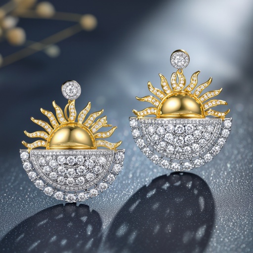 Золотые серьги полукруг половинка горящего солнца мятое неровное золото лучи волнистые другая половинка круга серебряная 