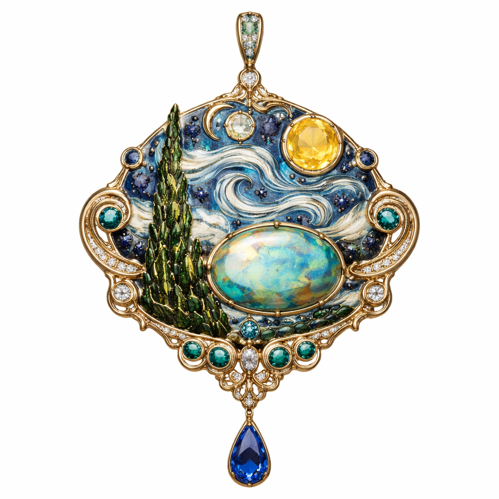 Create pendant inspired by Van Gogh paintings with stones, very little enamel