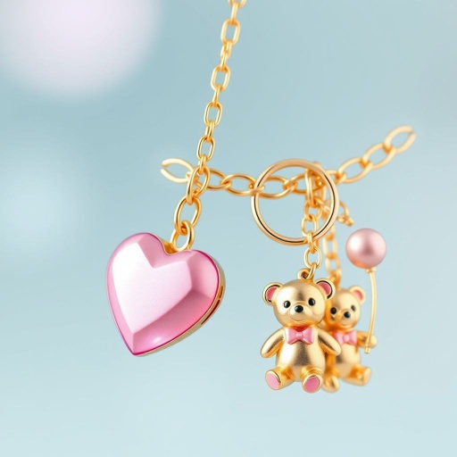 Golden chain with pink heart (ee2f80) and bear keychains
