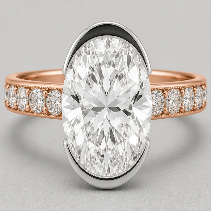 A women's ring. keep everything
make the oval stone as big as possible
using the attached image as a visual reference, create A women's ring. keep everything
make the oval stone as big as possible. photorealistic, just the design no text