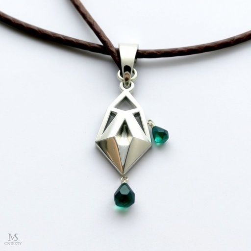 Minimalistic stylish necklace on thick leather cord with big silver pendant and gemstone charm 