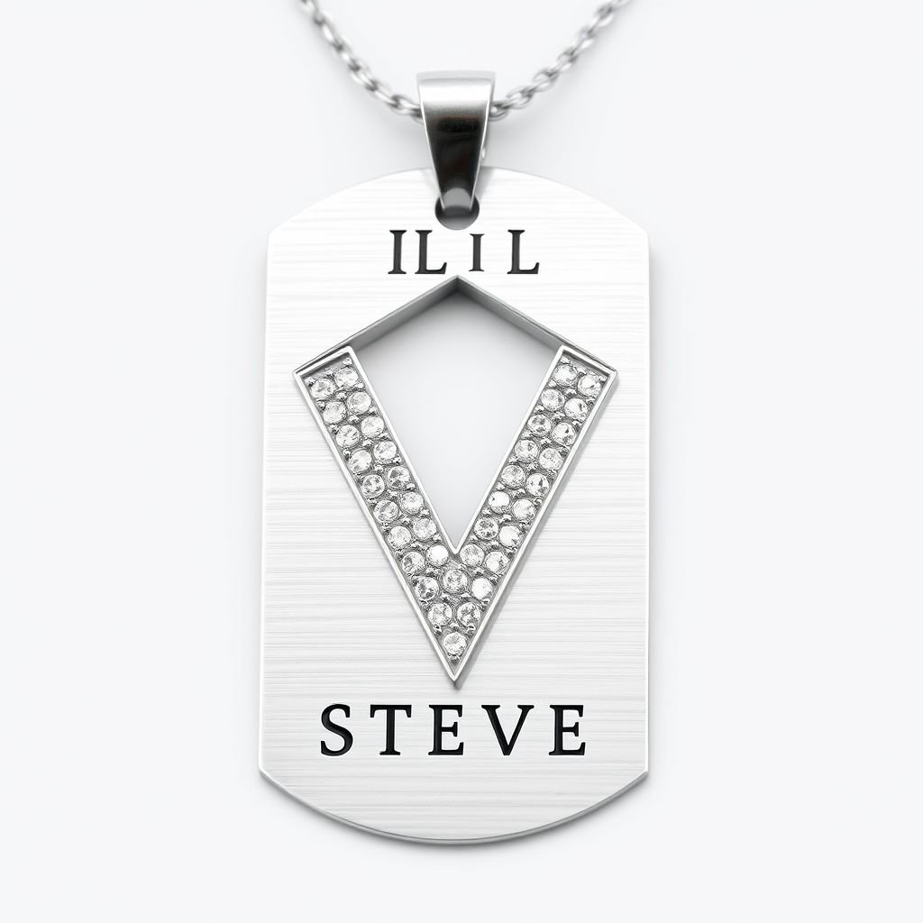 Dog tag pendant one way at the top and lil Steve at the bottom biggest V in the middle