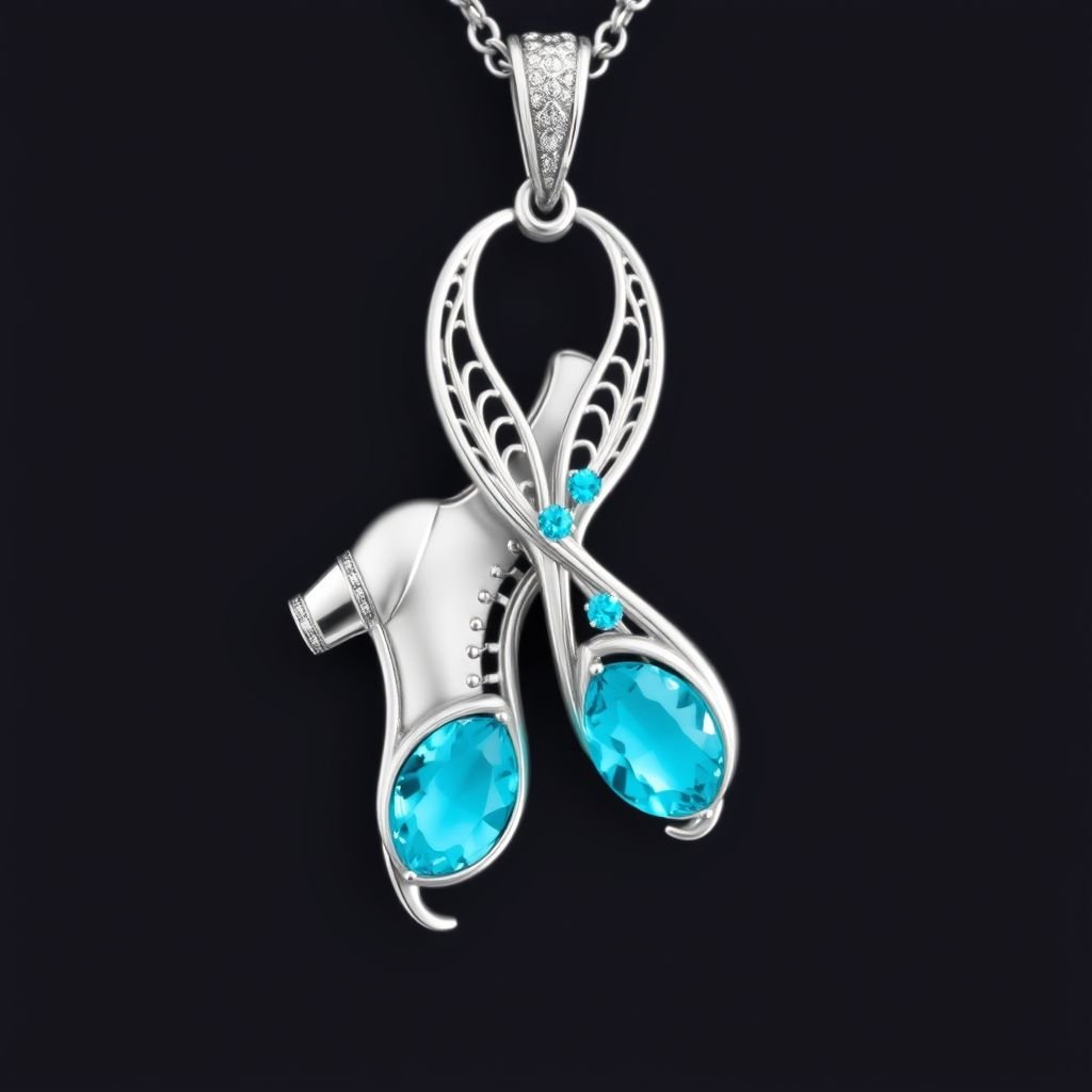 Pendant silver of stylized ice figure skating skates. Then remove boots and leave only lowest part of skates. Add turquoise