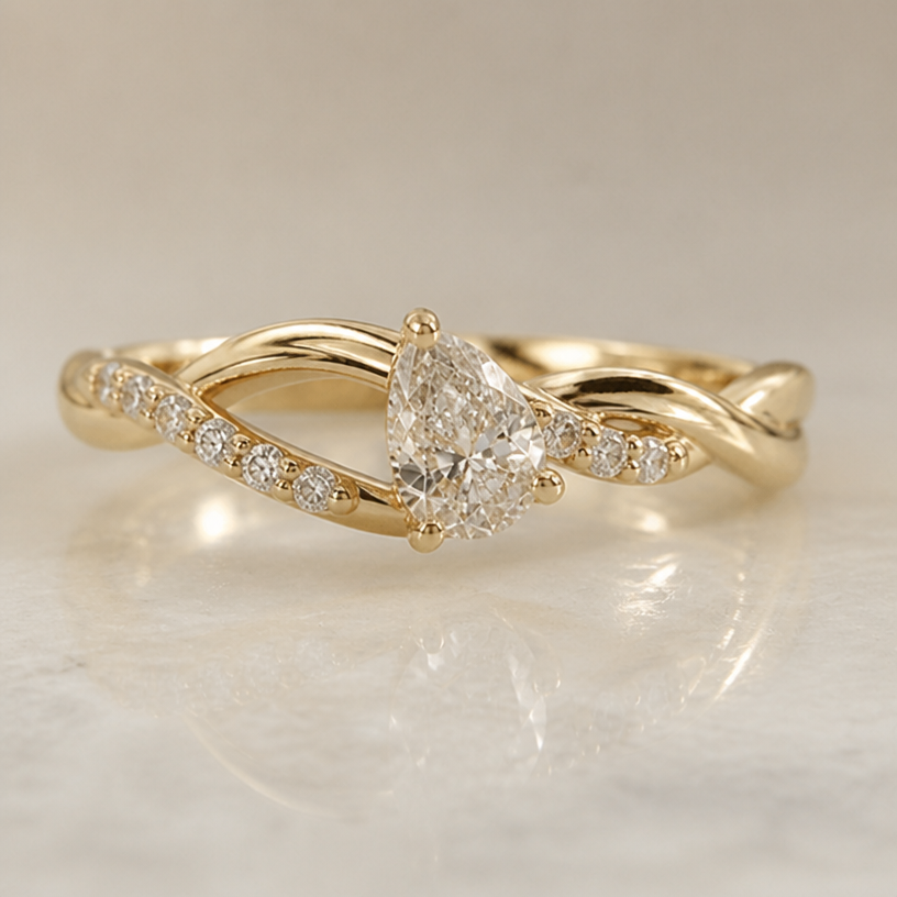 Only 1 diamond and add small diamonds on the band
edit the attached jewelry design with these instructions: Only 1 diamond and add small diamonds on the band. keep it photorealistic, just the design no text