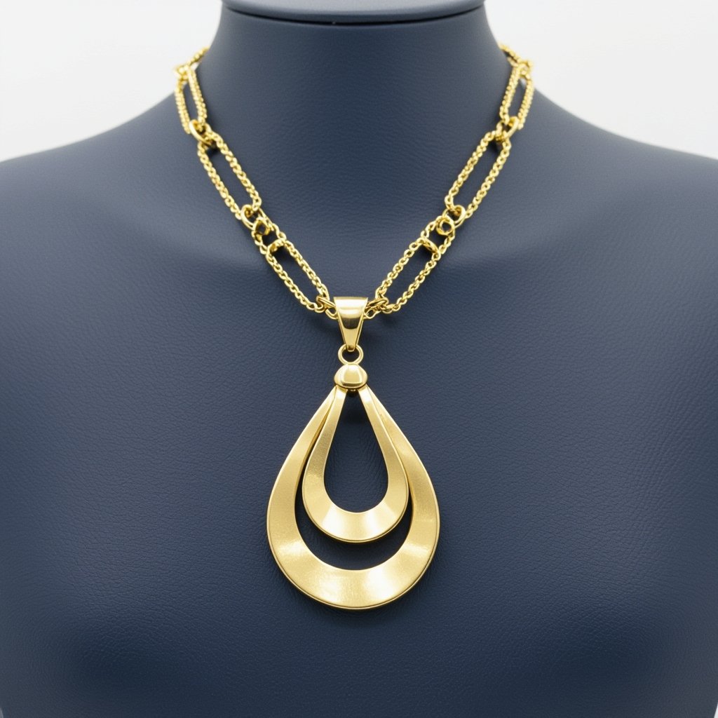 Подвеска из трех полукругов из матового неровного светлого золота соединенных цепочкой сверху самый широкий полукруг дальше средний и снизу самый маленький