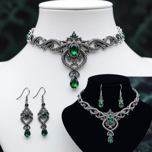Make a set inspired by the hogwarts house slytherin in the colors green and silver. include a tiara