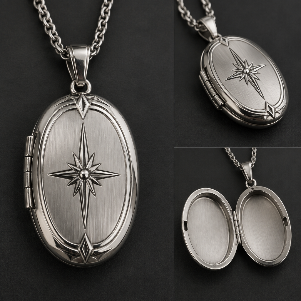 A locket men's pendant made of silver suitable for gift
photorealistic jewelry design, A locket men's pendant made of silver suitable for gift, locket style, just the design no text
