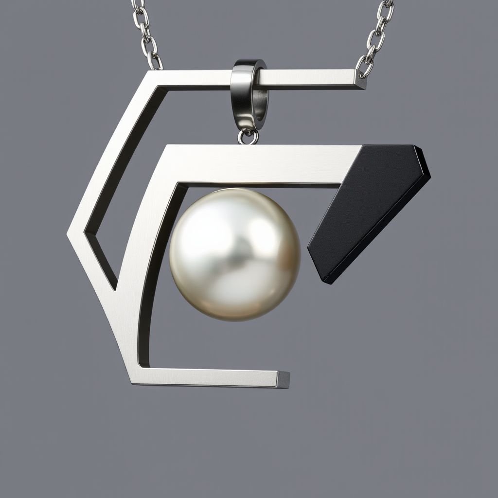 Pearl
Design a modern jewelry piece featuring a lustrous, oversized pearl suspended in a sleek, asymmetrical metal frame. Incorporate geometric shapes with polished stainless steel and matte black accents to enhance the contemporary feel. Add minimalist chain links for an urban touch, making it a statement necklace that redefines elegance in modern fashion.
