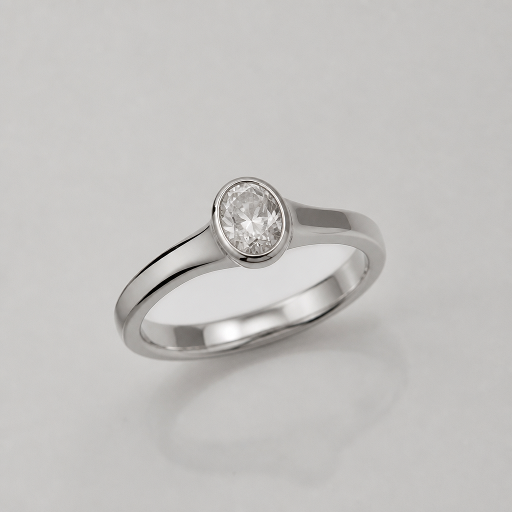 silver ring with one oval stone not standing out too much white crystal
photorealistic jewelry design, silver ring with one oval stone not standing out too much white crystal , modern style, just the design no text