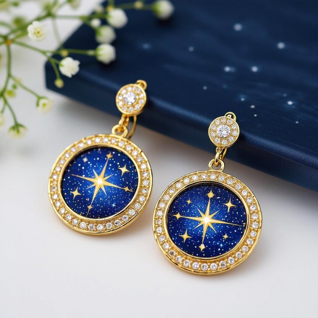 Золотые серьги космический дизайн сириус