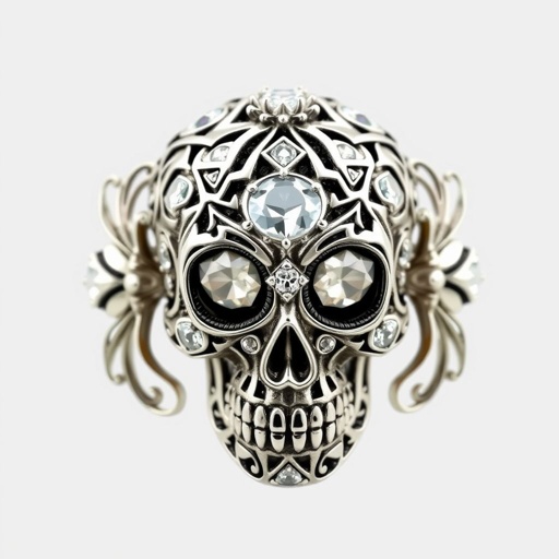 Sugar skull ring with white topaz accents set in flowers
