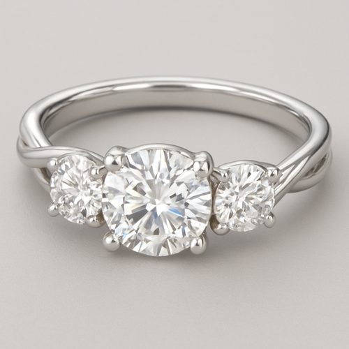 Elegant 4 carat tw 3 stone engagement ring with twisted band