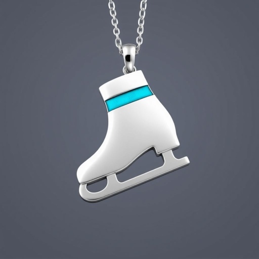 Silver Pendant shape one ice skate with turquoise stripe inside the low thin part blade